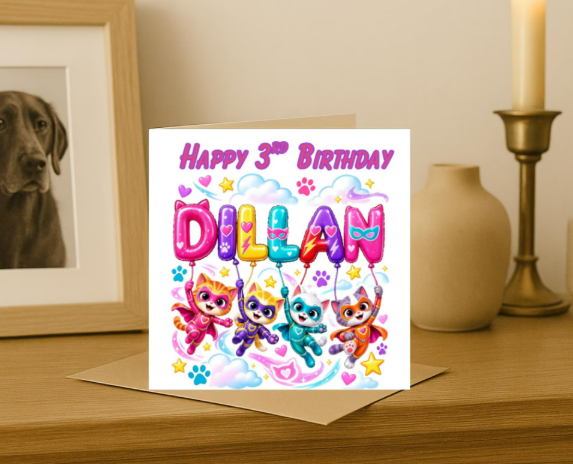 Personalized super kitties Birthday Card