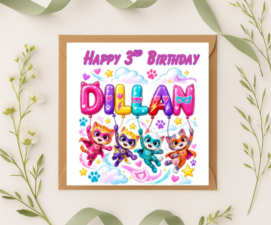 Personalized super kitties Birthday Card