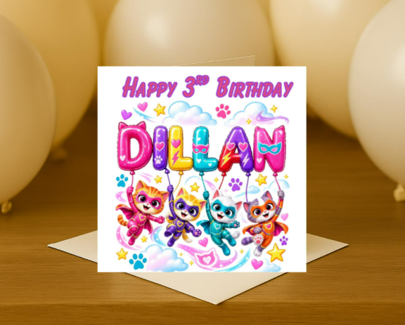 Personalized super kitties Birthday Card