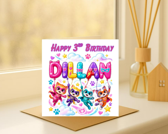 Personalized super kitties Birthday Card