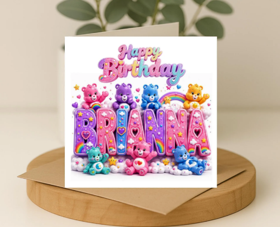Personalized care bear name Birthday Card