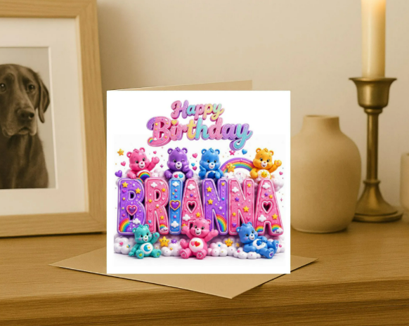 Personalized care bear name Birthday Card