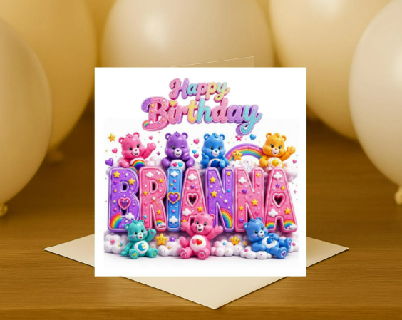 Personalized care bear name Birthday Card