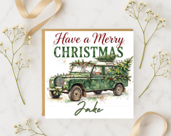 Personalized land rover Christmas Card