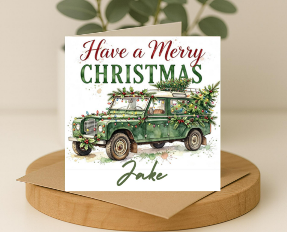 Personalized land rover Christmas Card