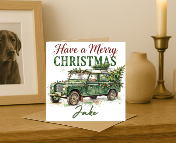 Personalized land rover Christmas Card