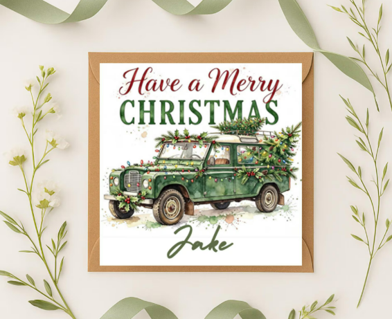Personalized land rover Christmas Card