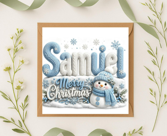 Personalized boys knitted Christmas Card