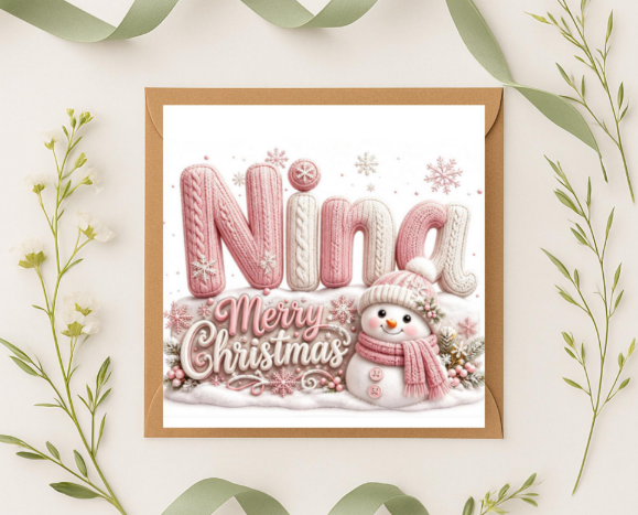 Personalized girls knitted Christmas Card