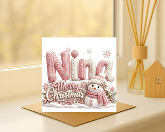Personalized girls knitted Christmas Card