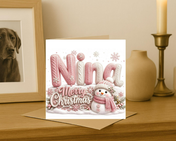Personalized girls knitted Christmas Card