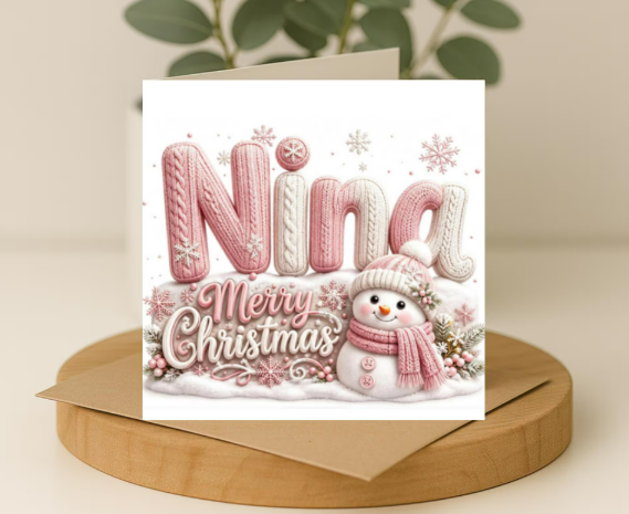 Personalized girls knitted Christmas Card